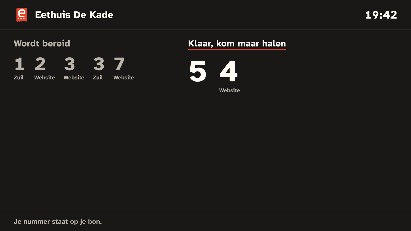 The pickup screen with the numbers being made and the numbers ready.