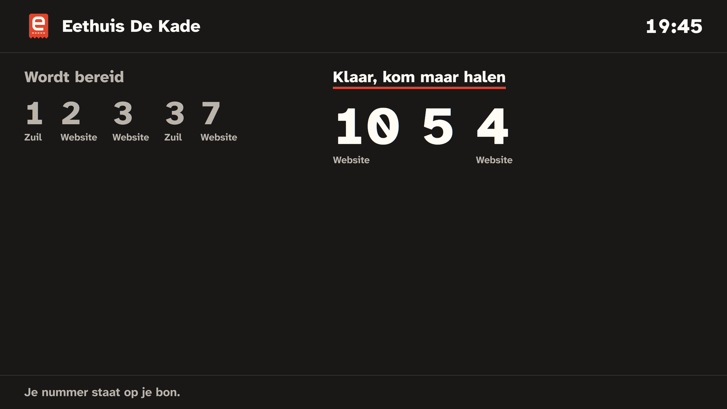 The pickup screen with the numbers that are ready.