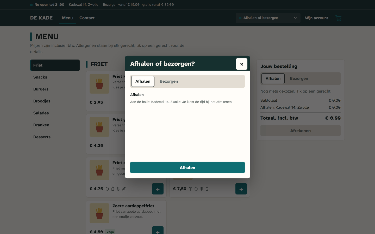 The ordering site on a computer.